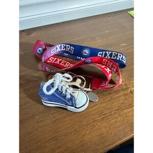 Philadelphia 76ers NBA Lanyard with Bottle Opener and Mini Sneaker Keychain Blue